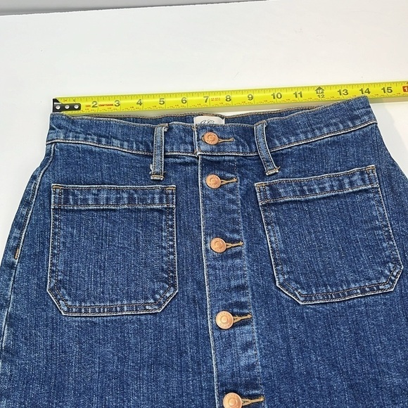 J. Crew Denim Jean Skirt Small Blue Button Front Back Patch Pockets Boho Western - Picture 6 of 10